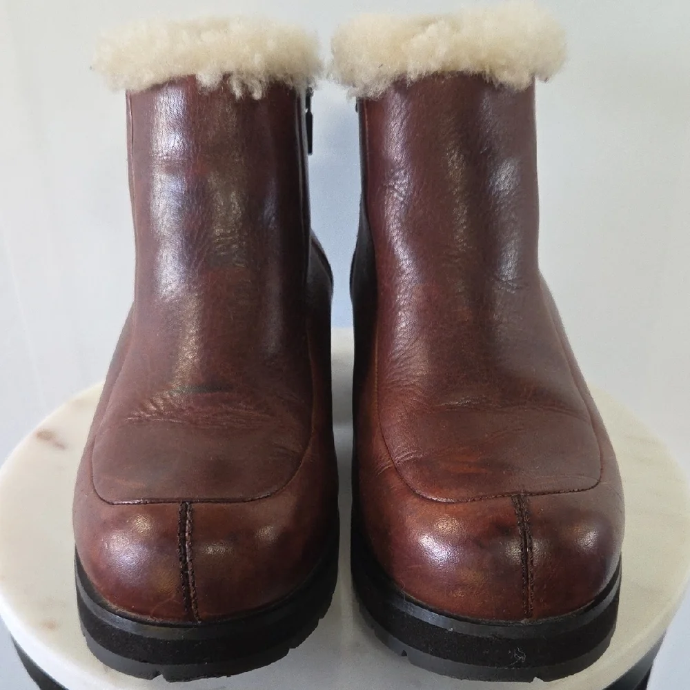 UGG Chestnut Leather Winter Boots with Shearling Size 8 - Picture 2 of 8